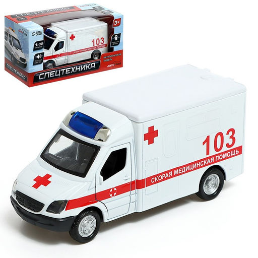 Машинка металлическая Скорая, 1:32, свет и звук, инерция, открываются двери
