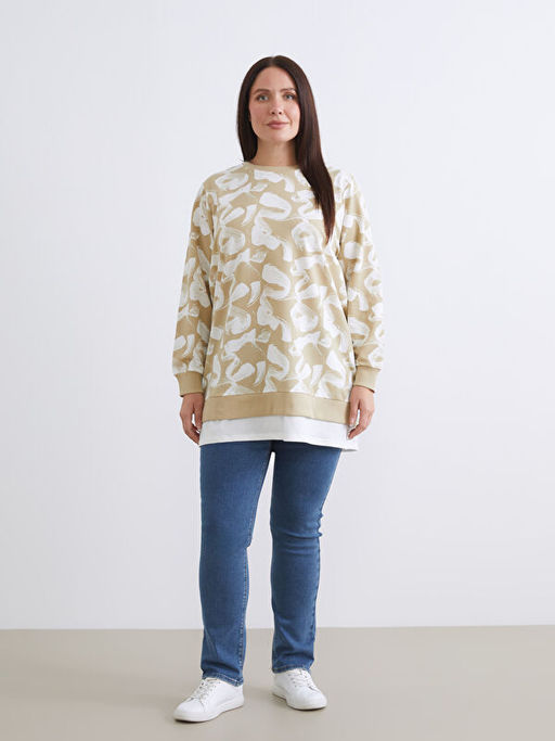 Bisiklet Yaka Desenli Kad?n Sweatshirt Tunik