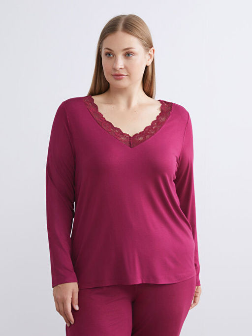 V Yaka Dantel Detayl? Kad?n Pijama Tak?m?