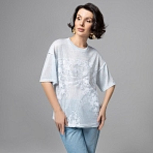 Футболка с объемным декором, Буду тебе сниться (голубой меланж) - Charutti фото 20