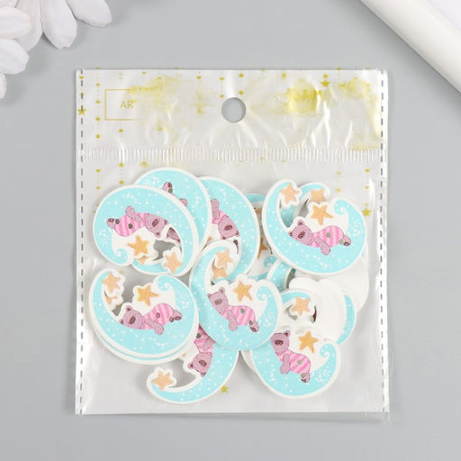 Цена за 2 шт. Пуговицы дерево для творчества 2 прокола «Мишка на месяце», набор 15 шт., 2.8×3.4 см