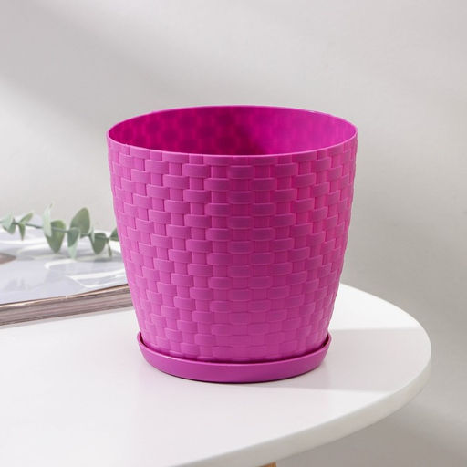 Цена за 3 шт. Горшок для цветов с поддоном «Ротанг», 1.2 л, d=13 см, h=12 см, пластиковый, сиреневый