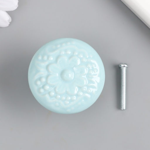 Ручка для шкатулки керамика, металл «Цветок», нежно-голубая, 4.4×4.4×3.4 см