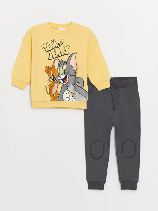 Bisiklet Yaka Tom&Jerry Bask?l? Erkek Bebek Sweatshirt ve E?ofman Alt? Tak?m