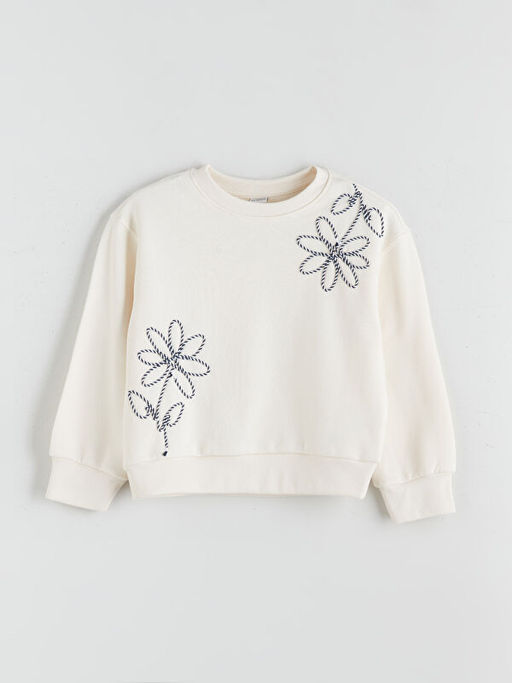 Bisiklet Yaka ?i?ekli K?z ?ocuk Sweatshirt