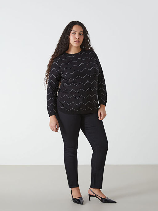 Bisiklet Yaka Desenli Uzun Kollu Kad?n Triko Kazak - Waikiki фото 4