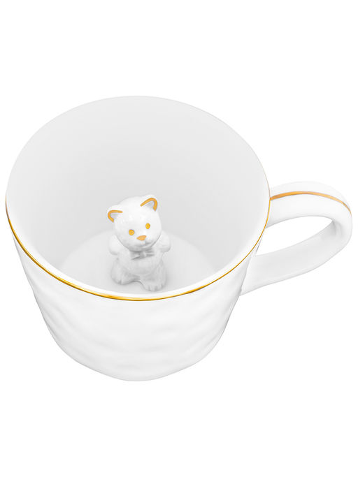 Кружка 300 мл 14*10*7,5 см "Медвежонок" с фигуркой внутри, белый с золотом, фарфор