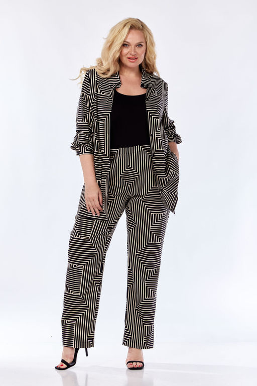 Костюм Элль стиль 2299 бежевый/черный принт  фото 8