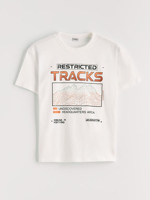 Bisiklet Yaka Bask?l? Erkek ?ocuk Ti??rt