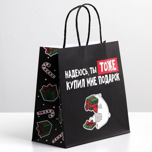 Пакет подарочный новогодний «Ты тоже купил мне подарок», 22 х 22 х 11 см