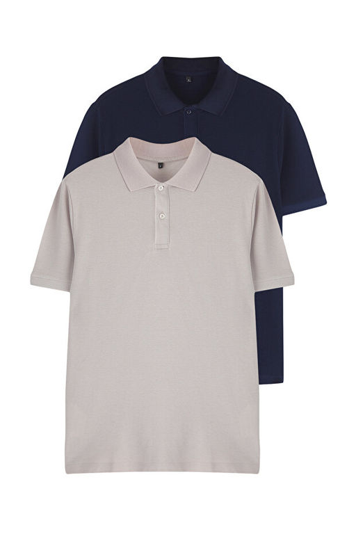 Lacivert-Gri 2li Regular/Normal Kesim %100 Pamuklu Polo Yaka T-shirt - Trendyolmilla фото 2