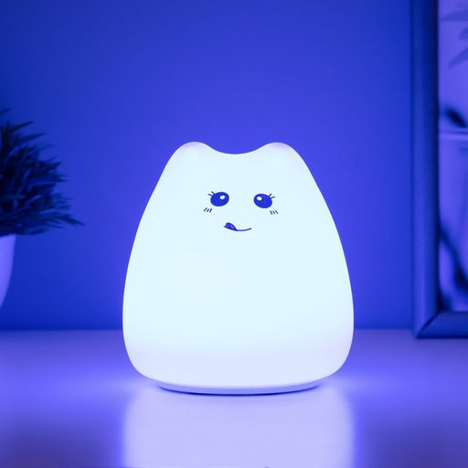 Фигурка световая RISALUX «Антистресс мякиш кошечка», LED-ночник, RGB, от батареек, 3×ААА, 9.5×9.5×10.5 см