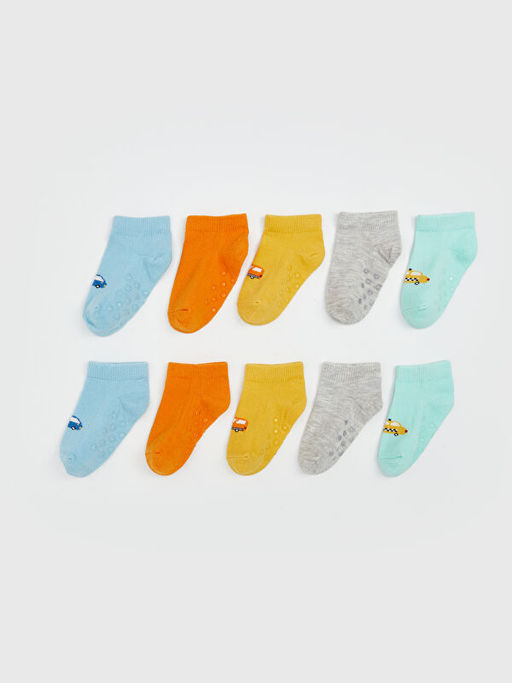 Bask?l? Erkek Bebek Patik ?orap 10lu