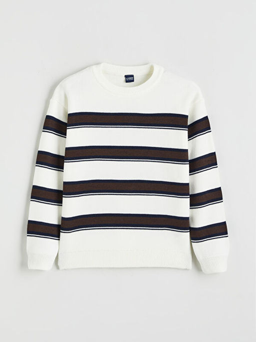 Bisiklet Yaka ?izgili Erkek ?ocuk Triko Kazak