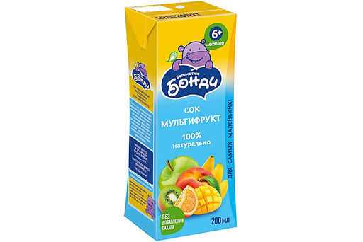 Цена за 5 шт.Бегемотик Бонди, сок Мультифрукт, 0.2л