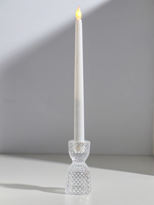 Подсвечник стекло на 1 свечу двусторон "Песочные часы" прозрачный d=2,5 см и 4 см 5х5х9,5 см 10973