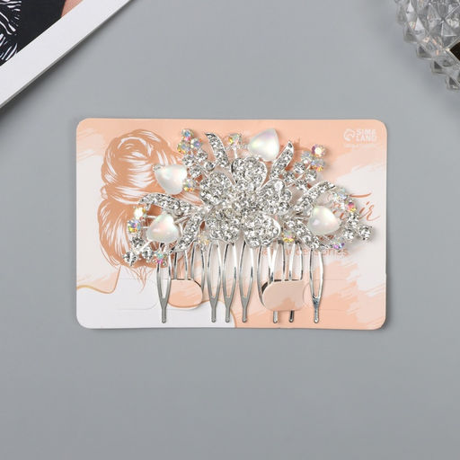 Гребень для волос QF «Джуди», цветок, 8×6 см, серебро