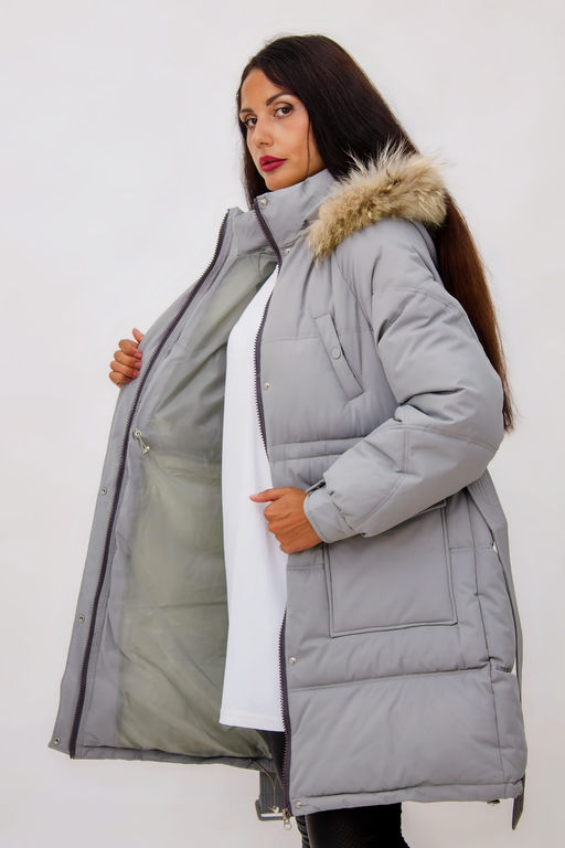Зимняя куртка на поясе с натуральным мехом арт. 23226