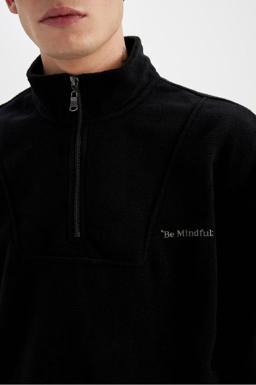 Флисовый свитшот с принтом и воротником-стойкой Comfort Fit - Defacto фото 4