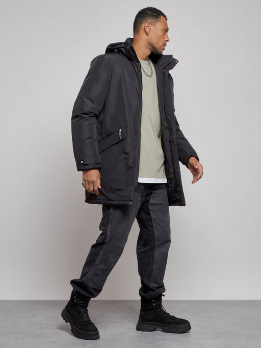 Парка мужская зимняя удлиненная молодежная черного цвета 8302Ch - Wonderrman фото 4
