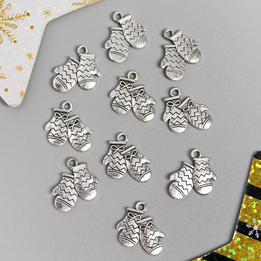 Цена за 10 шт. Декор для творчества металл «Варежки» серебро 1.7×1.6 см