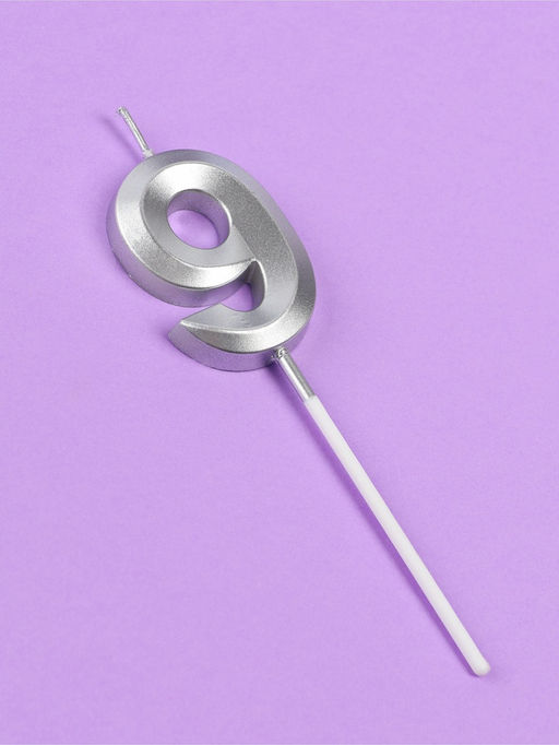 Свеча в торт на шпажке «Грань», цифра 9, серебро, 5 см