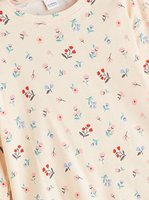 Bisiklet Yaka ?i?ekli K?z ?ocuk Pijama Tak?m?