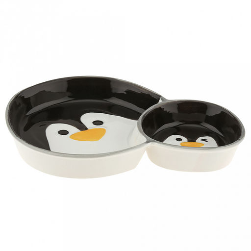 Блюдо керамическое "Пингвин" 247х170х35мм, 400мл, с соусником 108х100мм, 160мл, с деколью, черный/белый, в коробке (Китай)