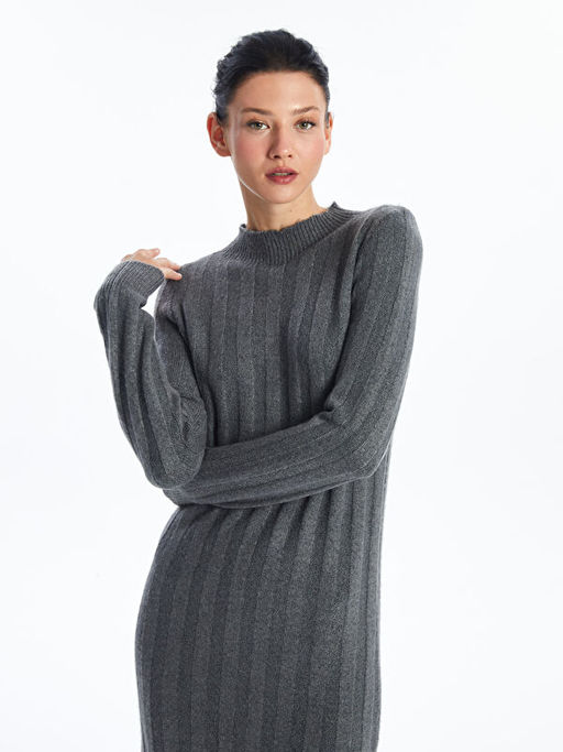 Bisiklet Yaka D?z Uzun Kollu Kad?n Triko Elbise