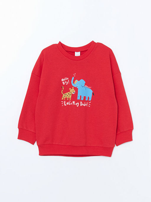 Bisiklet Yaka Bask?l? Erkek Bebek Sweatshirt