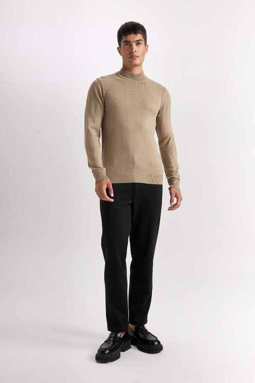 Slim Fit Dar Kesim Yar?m Bal?kc? Yaka Basic Duz Triko Kazak - Defacto фото 4