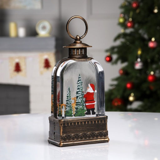 Светодиодная фигура «Фонарь с Дедом Морозом» 10.5×21×6.5 см, пластик, от батареек АААх3, USB, свечение тёплое белое