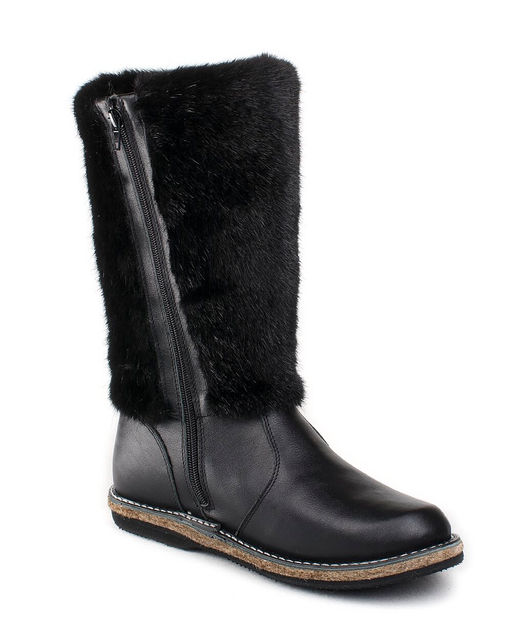 Унты женские на войлочной подошве.Черн., Черная "норка". Молния