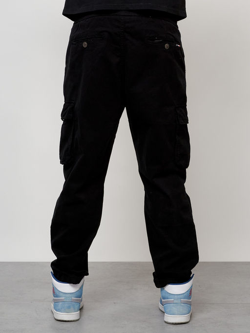 Джинсы карго мужские с накладными карманами черного цвета 2421Ch