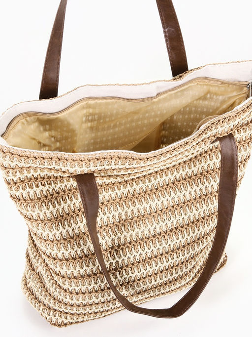 Сумка пляжная на молнии, на подкладке, бежевая/коричневая - Simaland фото 6