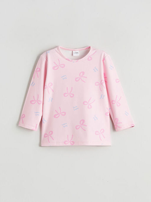 Bisiklet Yaka Fiyonk Desenli K?z ?ocuk Pijama Tak?m?