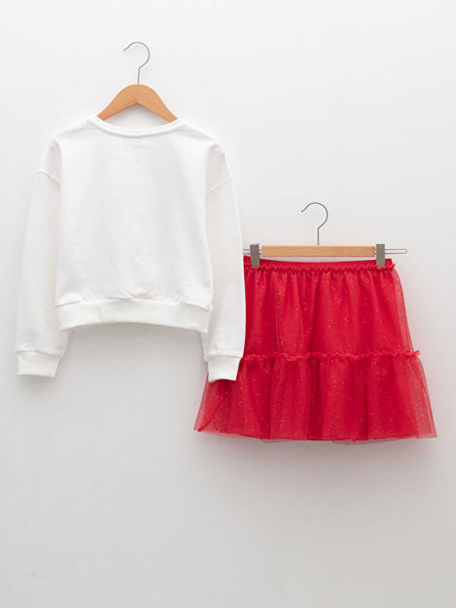 Bisiklet Yaka Y?lba?? Temal? Uzun Kollu K?z ?ocuk Sweatshirt ve Etek - Waikiki фото 2