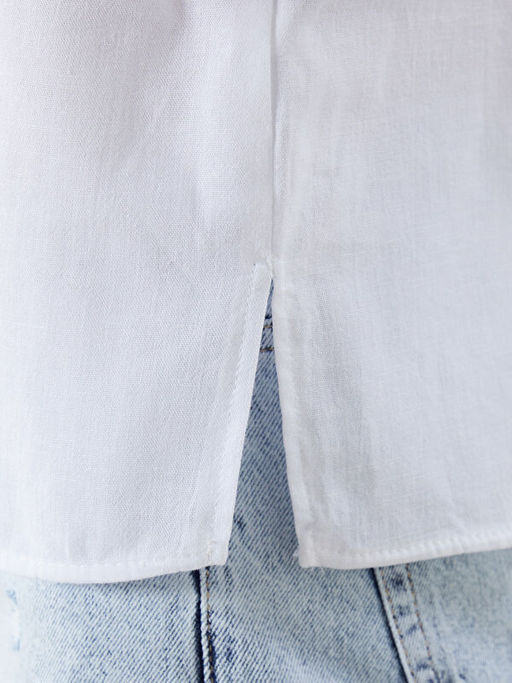 Crop Keten Kar???ml? Kad?n G?mlek