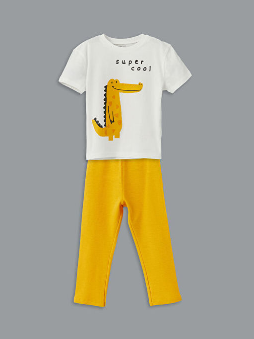 Timsah Bask?l? Erkek ?ocuk Ti??rt ve Pantolon 2li