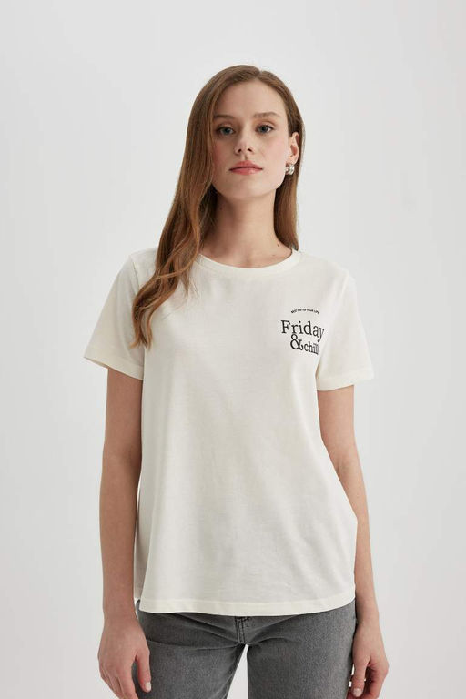 Футболка стандартного кроя с круглым вырезом и короткими рукавами с принтом - Defacto фото 4