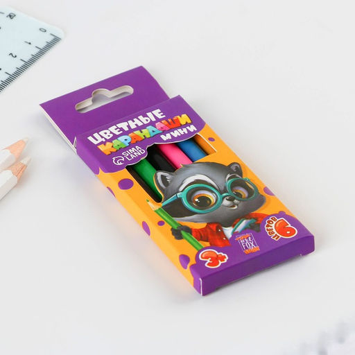 Карандаши мини цветные ArtFox STUDY, заточенные, круглые 6 цветов, корпус деревянный, картонная коробка с европодвесом.  фото 5