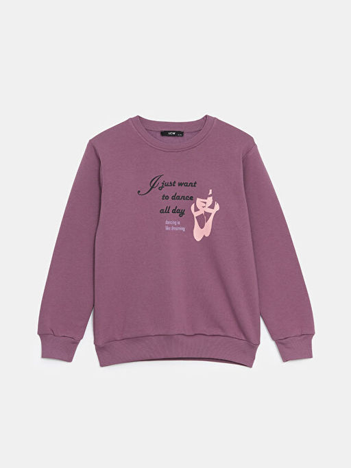 Bisiklet Yaka Bask?l? K?z ?ocuk Sweatshirt