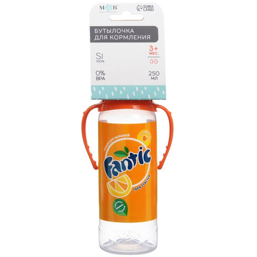 Бутылочка для кормления малыша M&B Fantic, классическое горло, с ручками, от 3 мес., 250 мл., цилиндр