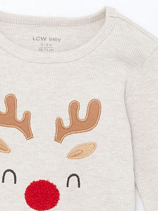 Bisiklet Yaka Uzun Kollu Y?lba?? Temal? Erkek Bebek Pijama Tak?m?