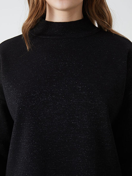 Yar?m Bal?k?? Yaka Parlak G?r?n?ml? Kad?n Triko Tunik