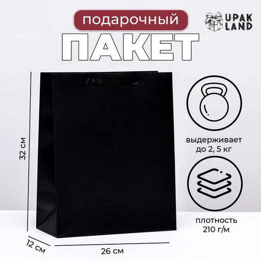 Пакет ламинированный Черный, M 26 32 12 см - UPAK LAND фото 3