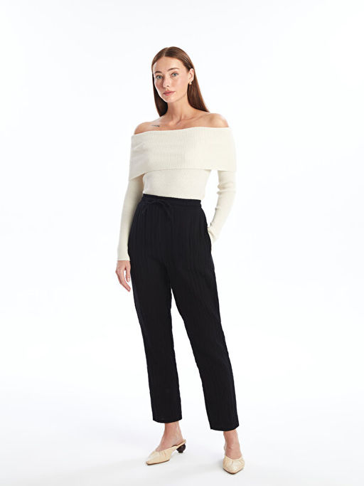 Kad?n Beli Lastikli D?z Pantolon