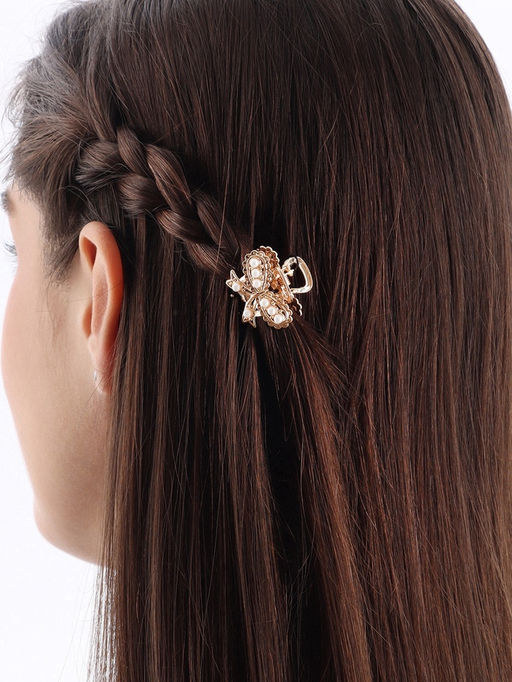 Цена за 6 шт. Крабик для волос «Жемчужный», бантик, 2.5 см, золото