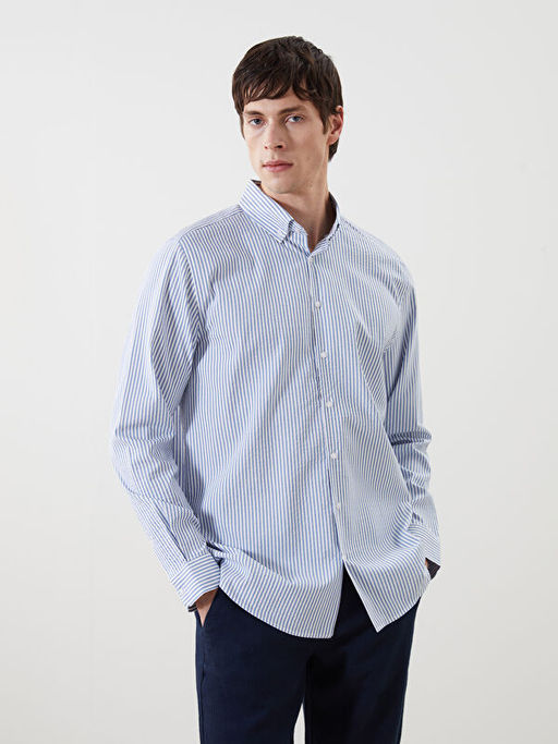 Regular Fit Uzun Kollu ?izgili Erkek G?mlek