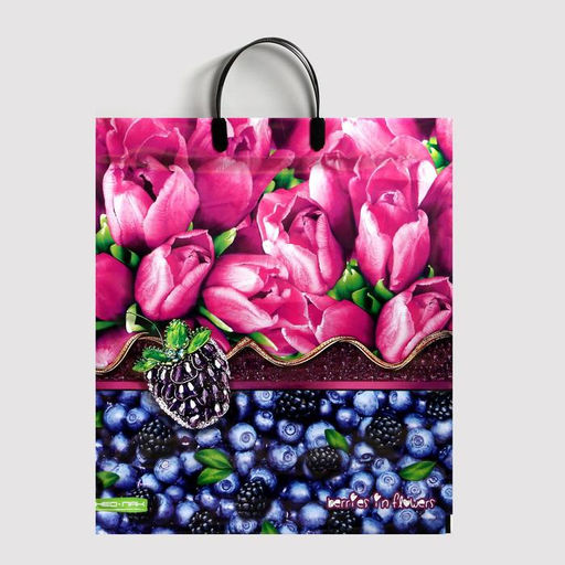 Цена за 5 шт. Пакет «Ягоды в цветах», полиэтиленовый с пластиковой ручкой, 38×44 см, 90 мкм